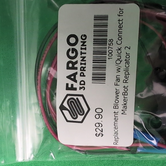 Fargo 3D Printing Replacement Blower Fan w/Quick Connect MakerBot Replicator 2 - Picture 2 of 3